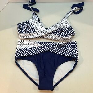 Navy blue and white polk dot bikini set